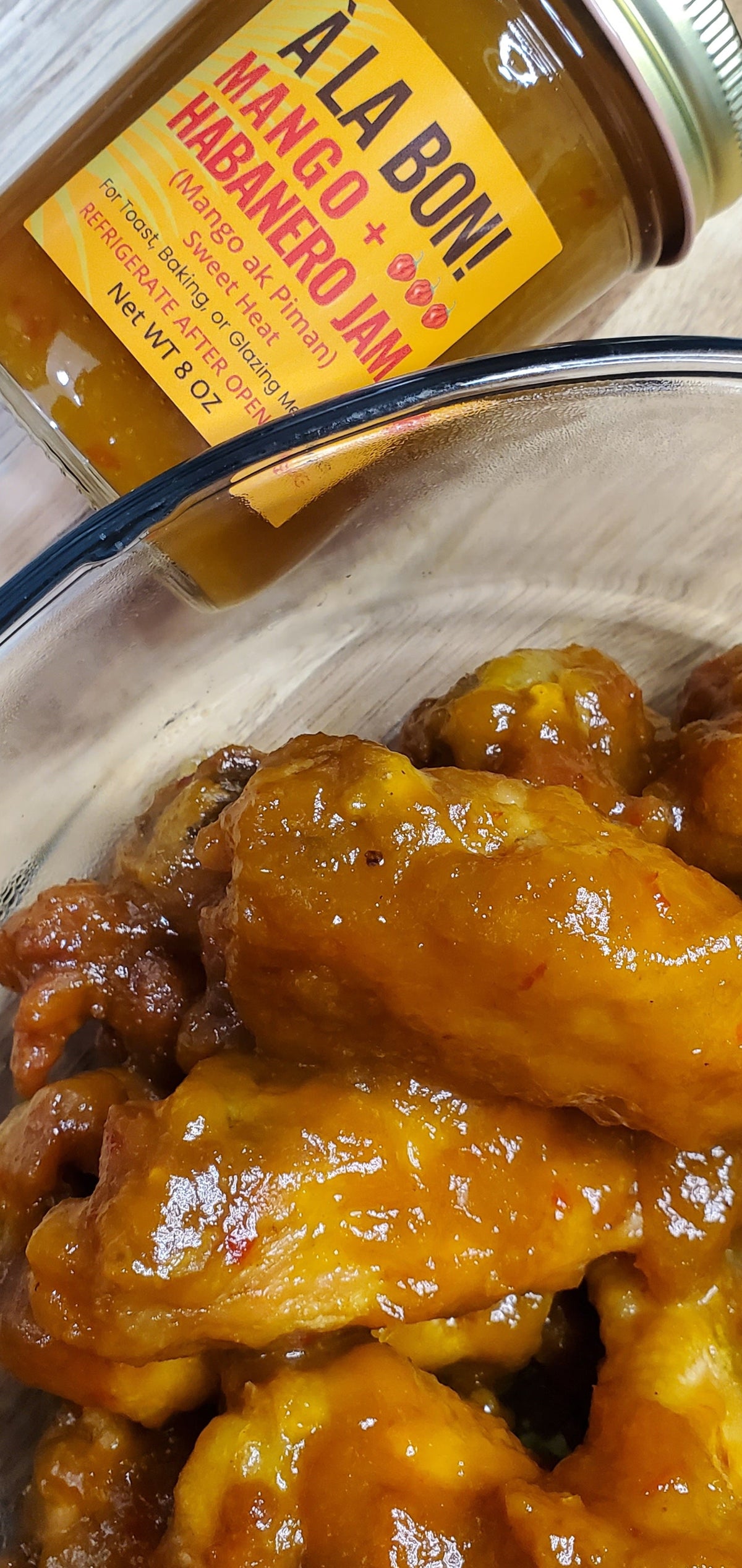 Mango Habanero jam glazed chicken wings